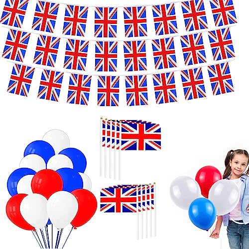 Königin-Platin-Jubiläumsdekorationen - 105 Stück britische Party-Flagge, Banner, Luftballons, Dekoration,Königliche Ballondekorationen, patriotischer Partyballon für Nationalfeiertag, Lambo von Lambo