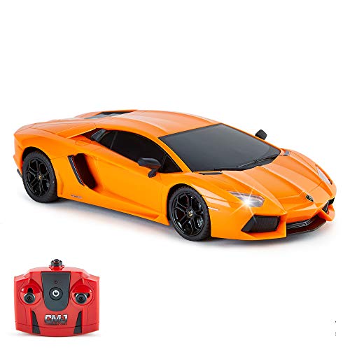 CMJ RC Cars ™ Lamborghini Aventador Offiziell Lizenziertes ferngesteuertes Auto 1:18 Arbeitsscheinwerfer 2,4 GHz Orange von CMJ RC CARS