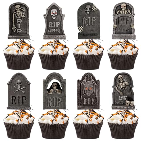48pcs Halloween Cupcake Toppers Tombstone 6 Stile Spooky Mini für DIY -Kuchendekorationen 48pcs Halloween Cupcake Toppers Tombstone 6 Stile Spooky Mini für DIY -Kuchendekorationen von Lamppdcor