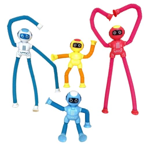 Lamppdcor 4pcs Roboter Zappelspielzeug, Teleskop-Pops-Röhrchen Sensorisches Spielzeug für Kleinkinder Kinder 3-9 Jahre alte Jungen Mädchenparty Gefälligkeiten von Lamppdcor
