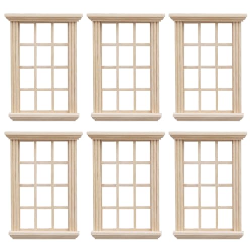 Lamppdcor 6pcs 1 12 Skala Dollhouse Möbel 3,2 x 0,6 x 4,5 Zoll DIY Dollhouse Windows Holz Kunstwerk Miniaturmöbel Leicht für Puppenhaus -Schlafzimmerzubehör, Miniaturmöbel von Lamppdcor