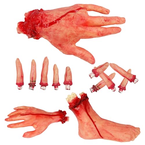 Lamppdcor Halloween Körperteile 5pcs/Set Bloody Hände und Füße Finger abgetrennte Körperteile gruselige Halloween -Requisiten für Spukhaus Dekorationen von Lamppdcor