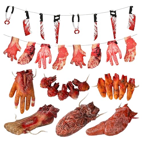 Lamppdcor Halloween -Körperteile 8pcs/Set Vinyl beängstigend realistische blutige gefälschte Körperteile hängen Halloween -Requisiten für Haunted House Party Film von Lamppdcor
