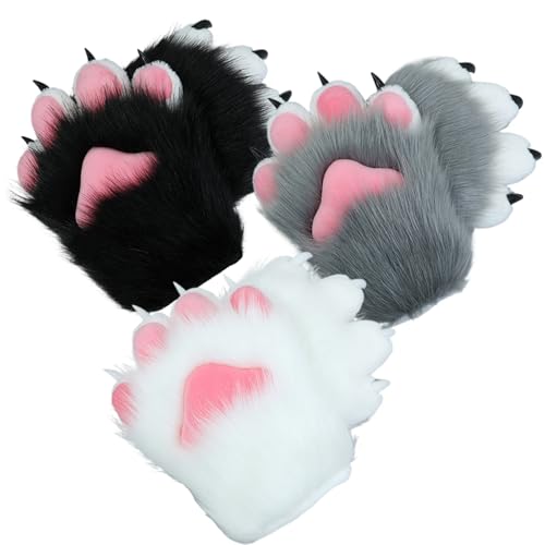 Lamppdcor Halloween Therian Paws weiche atmungsaktive pelzige Pfoten Handschuhe süße Katzenfuchs Wolfspaw Handschuhe Therian für Halloween Cosplay -Kostümzubehör, Style 2 von Lamppdcor