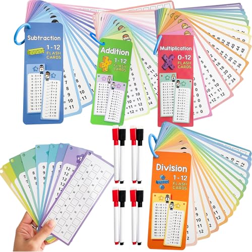 Math Flash-Karten 4 Sets löschbare Multiplikation Flash-Karten 0-12 Bildungsmathematik-Flashkarten mit Stiften für Kinder hinzufügen Subtrahieren Divide Multiply- für Kinder selbst Check-Klasse von Lamppdcor