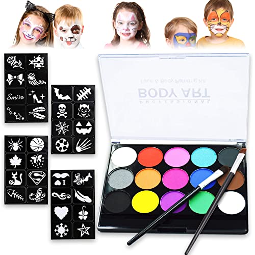Lamuliya Kinderschminke Set, 15 Professionelle Schminkfarben, Bodypainting Schminke & Gesicht malen voller Farbe, Waschbar Professionelle Organische, 32 Schablonen+ 2 Pinsel für Maskerade Halloween Lamuliya Kinderschminke Set, 15 Professionelle Schminkfarben, Bodypainting Schminke & Gesicht malen voller Farbe, Waschbar Professionelle Organische, 32 Schablonen+ 2 Pinsel für Maskerade Halloween von Lamuliya
