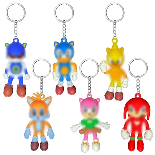 Sonic Schlüsselanhänger, 6pcs Schlüsselanhänger Figuren, Sonic Party Mitgebsel, Party Deko Kindergeburtstag für Sonic Cartoon Schultasche Schlüssel Fans Geschenke für Kinder von Lamuliya