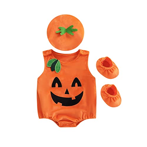 Lamuusaa Ärmelloser Kürbis-Strampler für Neugeborene und Kinder, Halloween-Kostüm, 0-3 Jahre von Lamuusaa