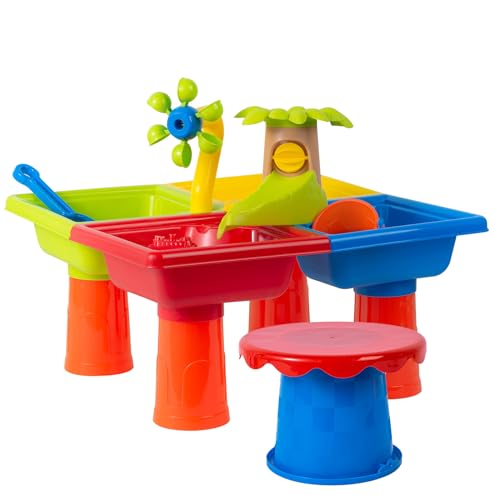 LanSenSu Sand- und Wassertischspielzeug für Kinder, 4-in-1-Wasserduschen, Teich-Wassertisch, Kinder-Wasserspieltisch, Aktivitätstisch, Sommer-Outdoor-Spielzeug am Strand, Hinterhof für Kleinkinder von von LanSenSu