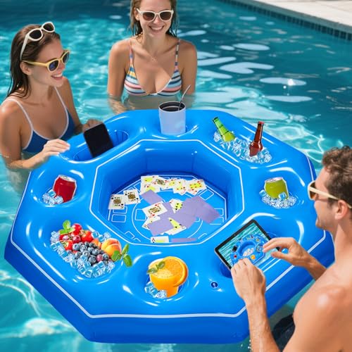 Lanathel Achteckiger aufblasbarer Spieltisch mit wasserdichten Spielkarten, aufblasbare Pool-Bar-Spiele für Erwachsene, schwimmende tragbare Bartisch-Tablett für Whirlpool oder Pool-Strandparty (Blau) Lanathel Achteckiger aufblasbarer Spieltisch mit wasserdichten Spielkarten, aufblasbare Pool-Bar-Spiele für Erwachsene, schwimmende tragbare Bartisch-Tablett für Whirlpool oder Pool-Strandparty (Blau) von Lanathel