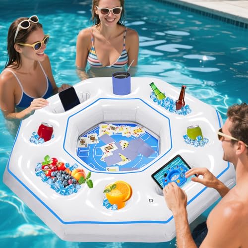 Lanathel Achteckiger aufblasbarer Spieltisch mit wasserdichten Spielkarten, aufblasbare Pool-Bar-Spiele für Erwachsene, schwimmende tragbare Bartisch-Tablett für Whirlpool oder Pool-Strandparty (Weiß) Lanathel Achteckiger aufblasbarer Spieltisch mit wasserdichten Spielkarten, aufblasbare Pool-Bar-Spiele für Erwachsene, schwimmende tragbare Bartisch-Tablett für Whirlpool oder Pool-Strandparty (Weiß) von Lanathel
