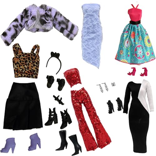 5 Sets Kleidung Frühlingskleider + Hosen Schuhe Windjacke Langarm Mantel Mode für 29 cm Puppe Zubehör Geschenke für Kinder Casual Stil (E) von Lance Home
