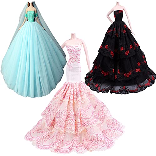 Kleidung und Zubehör für Puppenpuppen, 3 Sets Kleider für Brautkleider mit Schleier Abendrock Abendkleid Prinzessin Kleid für 29 cm Puppe Kleidung und Zubehör für Puppenpuppen, 3 Sets Kleider für Brautkleider mit Schleier Abendrock Abendkleid Prinzessin Kleid für 29 cm Puppe von Lance Home