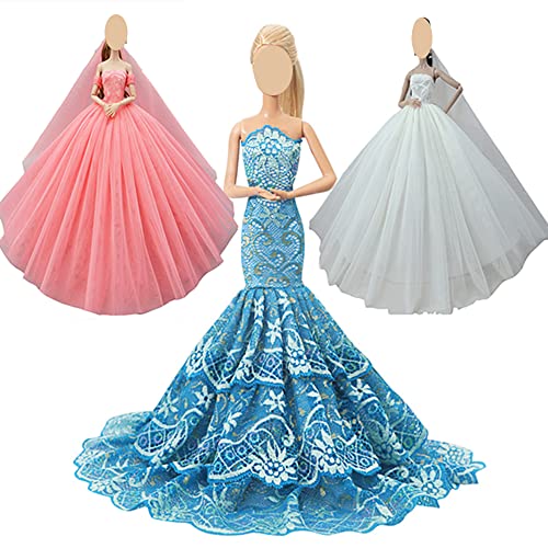 Lance Home Puppenkleidung, 3 Sets Nacht Schlepprock Prinzessin Abend Hochzeit Party Kleid Kleidung Gewand Outfit für 29 cm Puppenzubehör Baby von Lance Home