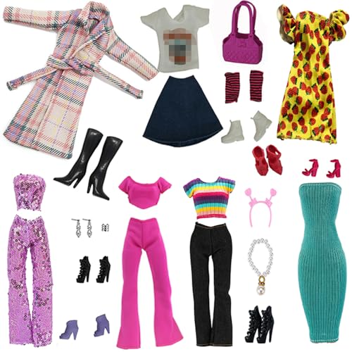 Puppenkleidung und Zubehör, Outfit für 29 cm große Puppe, einschließlich 1 Hahnentritt-Mantel, 3 Kleider, 3 Oberteile und 3 Hosen oder Röcke und 7 Paar Schuhe für 29 cm große Puppe, Cosplay, lässiger von Lance Home