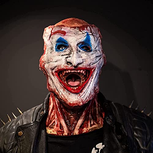 Lanckeli Doppelte Schicht Abziehbare Oberfläche Halloween Horror Clown Maske + Blutiger Schädel, Aus Latex, Hautfreundlich, Weich und Ungiftig, Geeignet für Party-Rollenspiele. von Lanckeli