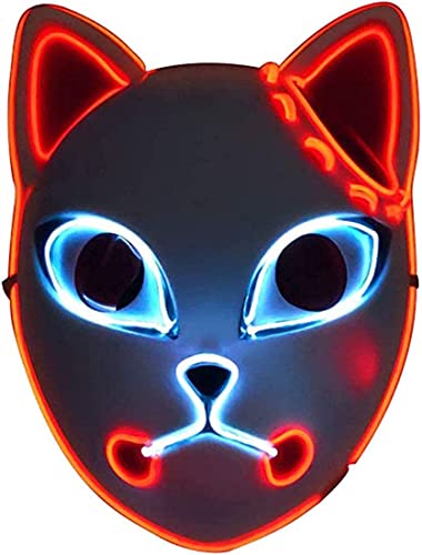 Lanckeli Halloween Demon Slayer Maske, Fuchs Gesicht Cosplay LED Mask für Kostümpartys, Japanische Anime-Fotorequisiten, Requisiten für die Raumgestaltung. von Lanckeli