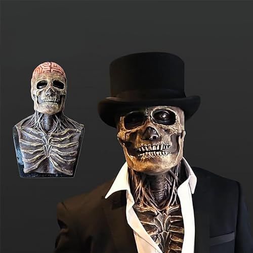 Lanckeli Halloween Totenkopfmaske mit Beweglichem Kiefer, Gruselige Schädeldecke, Latexmaske für Erwachsene Cosplay Requisiten. von Lanckeli