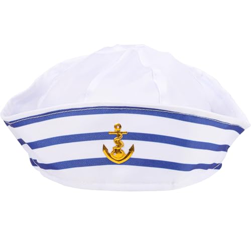 Lancry Matrosenhut Marine Kapitänsmütze Blau mit Weiß Segel Hüte Matrosen Hut für Erwachsene Damen Herren für Matrosen Outfit Kostüm Zubehör Verkleiden Party von Lancry