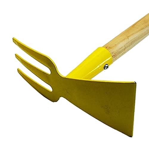 Land-Haus-Shop Kindergartengeräte 1 von 8, Kinder Garten Werkzeuge Geräte Schaufel, Besen, Rechen, Laubbesen, Harke, Grubber, Doppelhacke, Spaten, Metall mit Holzstiel (Doppelhacke gelb) von Land-Haus-Shop