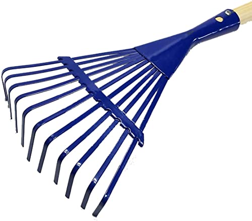 Land-Haus-Shop Kindergartengeräte 1 von 8, Kinder Garten Werkzeuge Geräte Schaufel, Besen, Rechen, Laubbesen, Harke, Grubber, Doppelhacke, Spaten, Metall mit Holzstiel (Rechen blau) von Land-Haus-Shop