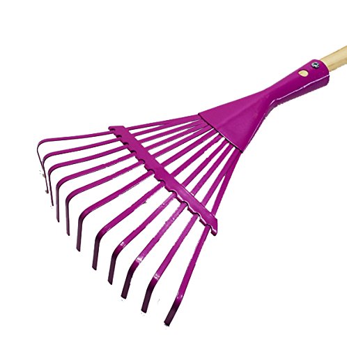 Land-Haus-Shop Kindergartengeräte 1 von 8, Kinder Garten Werkzeuge Geräte Schaufel, Besen, Rechen, Laubbesen, Harke, Grubber, Doppelhacke, Spaten, Metall mit Holzstiel (Rechen pink) von Land-Haus-Shop