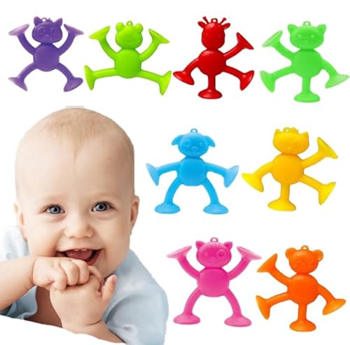 Saugnapf Spielzeug Baby, 8 Stück Niedlicher Bär Saugnapf Kinder Badewannenspielzeug, Montessorispielzeug ab 2 Jahr, Autismus Sensorik Bausteine Spielzeug für 2 3 4 5 6 7 8 Jahre von LandReCol