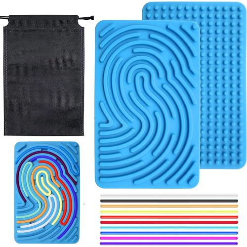 Sensorik Spielzeug Set, Stress Spielzeug für Kinder und Erwachsene, Reisespielzeug mit 1 Silikonplatte und 11 Streifen, ADHS Hilfsmittel, Travel Toys für Autofahrt und Beschäftigung (Blau) von LandReCol