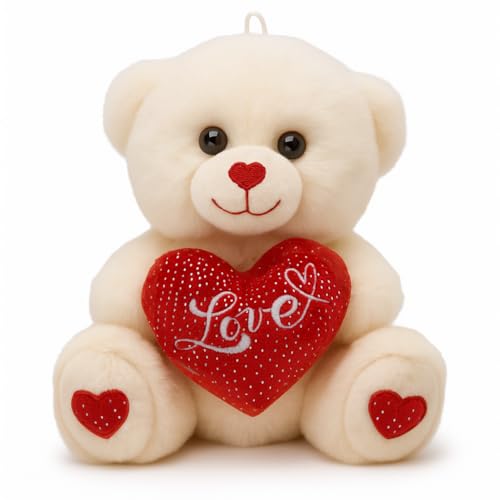 Landahl & Baumann - Kuscheltier Bär mit Herz 20 cm - Stofftier zum Kuscheln und Spielen - Weiches Plüschtier für Babys & Kinder - Spielzeug Waschbar & recycelte Füllung - Geschenkidee (Weiß) von Landahl & Baumann