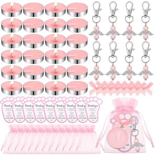 Landical 50 Sets Babyparty-Gastgeschenke für Gäste, einschließlich 50 geruchlose Teelichter, Babyparty-Kerzen, 50 Engel-Schlüsselanhänger, 50 Geschenktüten, 50 Karten für Geschlechtsoffenbarungsparty Landical 50 Sets Babyparty-Gastgeschenke für Gäste, einschließlich 50 geruchlose Teelichter, Babyparty-Kerzen, 50 Engel-Schlüsselanhänger, 50 Geschenktüten, 50 Karten für Geschlechtsoffenbarungsparty von Landical