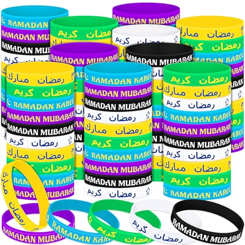 Landical Eid Al Adha Silikon-Armbänder, Mubarak Kareem, motivierende Gummi-Armbänder, farbige Silikon-Armbänder, muslimische Geschenke, Ramadan, Festival, Party (120 Stück, Ramadan) von Landical