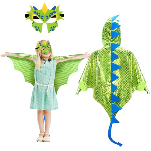 Landifor 2 Stück Dinosaurier Kostüm Kinder Dinokostüm Drachenflügel Umhang mit Maske Dino Kinderkostüm Dinosaurierkostüm für Mädchen Jungen Halloween Fasching Karneval Cosplay Maskerade Landifor 2 Stück Dinosaurier Kostüm Kinder Dinokostüm Drachenflügel Umhang mit Maske Dino Kinderkostüm Dinosaurierkostüm für Mädchen Jungen Halloween Fasching Karneval Cosplay Maskerade von Landifor