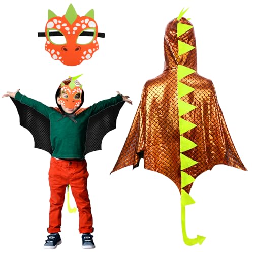 Landifor 2 Stück Dinosaurier Kostüm Kinder Dinokostüm Drachenflügel Umhang mit Maske Dino Kinderkostüm Dinosaurierkostüm für Mädchen Jungen Halloween Fasching Karneval Cosplay Maskerade Landifor 2 Stück Dinosaurier Kostüm Kinder Dinokostüm Drachenflügel Umhang mit Maske Dino Kinderkostüm Dinosaurierkostüm für Mädchen Jungen Halloween Fasching Karneval Cosplay Maskerade von Landifor