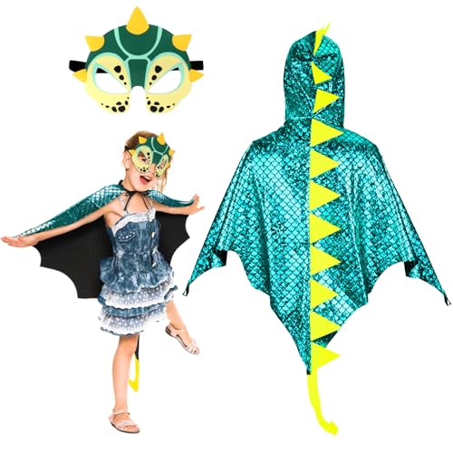 Landifor 2 Stück Dinosaurier Kostüm Kinder Dinokostüm Drachenflügel Umhang mit Maske Dino Kinderkostüm Dinosaurierkostüm für Mädchen Jungen Halloween Fasching Karneval Cosplay Maskerade Landifor 2 Stück Dinosaurier Kostüm Kinder Dinokostüm Drachenflügel Umhang mit Maske Dino Kinderkostüm Dinosaurierkostüm für Mädchen Jungen Halloween Fasching Karneval Cosplay Maskerade von Landifor
