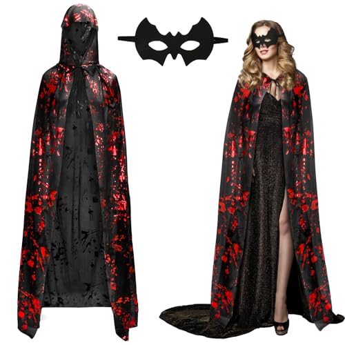 Landifor 2 Stück Halloween Kostüm Damen Herren Halloween Vampir Umhang Erwachsene Schwarz Vampirumhang Kapuzenumhang mit blutigen Handabdrücken Fledermausmaske für Halloween Fasching Karneval Cosplay Landifor 2 Stück Halloween Kostüm Damen Herren Halloween Vampir Umhang Erwachsene Schwarz Vampirumhang Kapuzenumhang mit blutigen Handabdrücken Fledermausmaske für Halloween Fasching Karneval Cosplay von Landifor