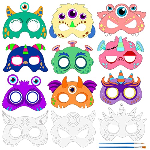Landifor 24 Stück Monster Maske zum Ausmalen Kinder Monster Masken Bastelset leere Papiermasken bemalen Partymasken Bastelarbeiten für Kinderparty Weihnachten Geburtstag Cosplay Fotoaccessoires von Landifor