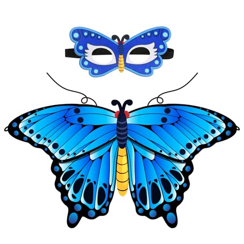 Landifor 4 Stück Schmetterlingsflügel Kostüm Kinder Schmetterling Flügel Umhang mit Filzmaske Krone Zauberstab Faschingskostüm für Mädchen Geschenk Karneval Fasching Maskerade Party Zubehör(blau) Landifor 4 Stück Schmetterlingsflügel Kostüm Kinder Schmetterling Flügel Umhang mit Filzmaske Krone Zauberstab Faschingskostüm für Mädchen Geschenk Karneval Fasching Maskerade Party Zubehör(blau) von Landifor