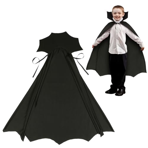 Landifor Vampir Kostüm Kinder Vampir Umhang Dracula Cape Schwarzer Umhang mit Kragen Zauberumhang Devil Faschingskostüm für Junge Mädchen Fasching Karneval Maskerad Halloween Cosplay Walpurgisnacht von Landifor