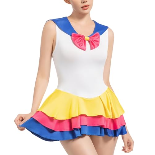 Landofgenie Matrosen-Kostüm, elegante Schleife und fließender Gürtel, 3-stöckiger bunter Rock, für Anime-Con und Partys, Blau, XXL Landofgenie Matrosen-Kostüm, elegante Schleife und fließender Gürtel, 3-stöckiger bunter Rock, für Anime-Con und Partys, Blau, XXL von Landofgenie