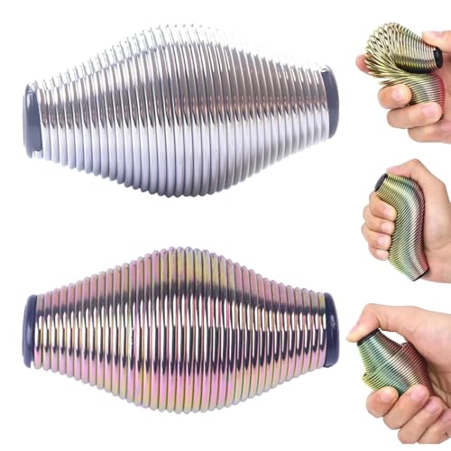 Landrain Anti-Stress Spielzeug Erwachsene - 2er Set Metal Fidget Toy, 10cm Rainbow Metall Stressball(Silber Glänzend) - Ideal für Büro, Schule, ADHS von Landrain