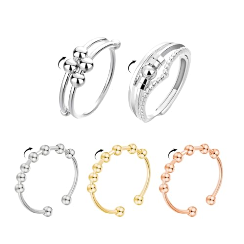 Landrain 5 Stück Anxiety Ring, Verstellbar Antistress Ring, Edelstahl Angstring von Landrain