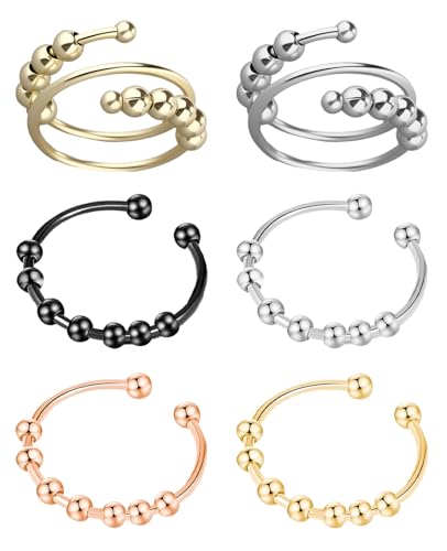 Landrain 6 Stück Anxiety Ring, Anti Stress Ring Gold, Skills Ringe Landrain 6 Stück Anxiety Ring, Anti Stress Ring Gold, Skills Ringe von Landrain