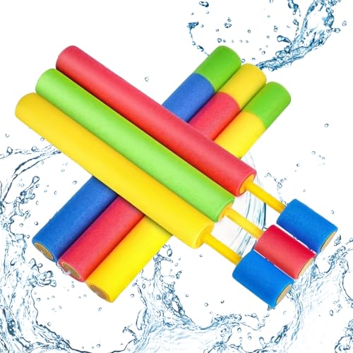 Landrain 6pcs Lange Wasserpistole Kinder, 30cm Bunte Schaumstoff Wasserspritzpistole, Spritzpistole Wasser Schwimmbad Strand Outdoor von Landrain