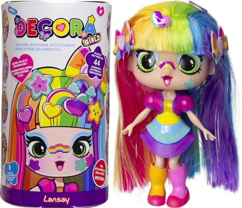 Lansay Deco Girlz – Decora – 1 Mini-Puppe Fashion + 8 Überraschungen Zubehör & Aufkleber – Spielzeug Puppe 12,7 cm zum Sammeln – für Kinder ab 4 Jahren – einzigartiger Stil zum Personalisieren von Lansay
