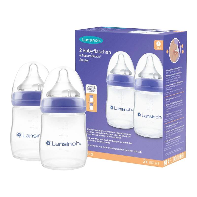 Lansinoh 2er-Pack Babyflaschen NaturalWave Sauger, Weithals, 160 ml von Lansinoh