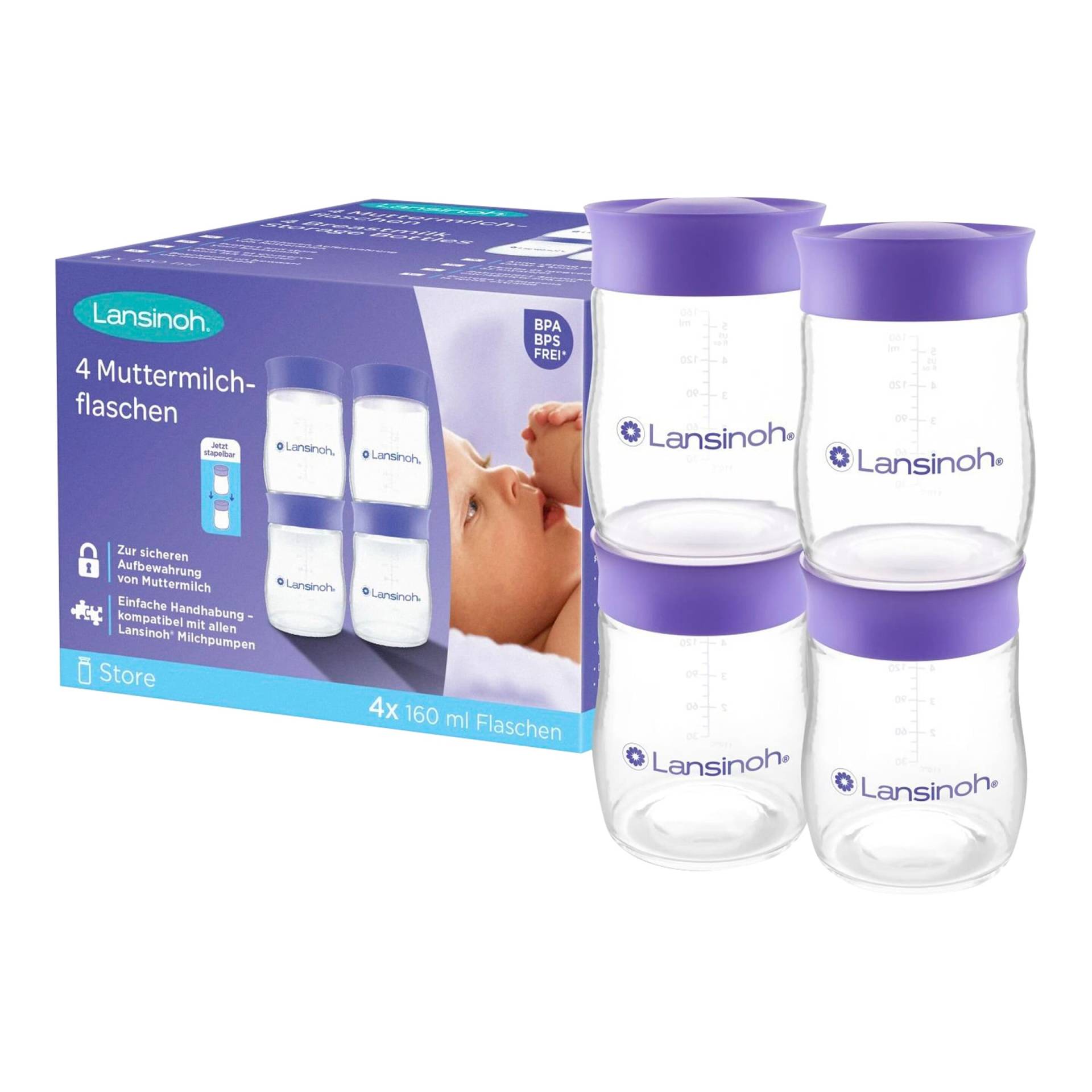 Lansinoh 4er-Pack Babyflaschen für Muttermilch, Weithals, 160 ml von Lansinoh