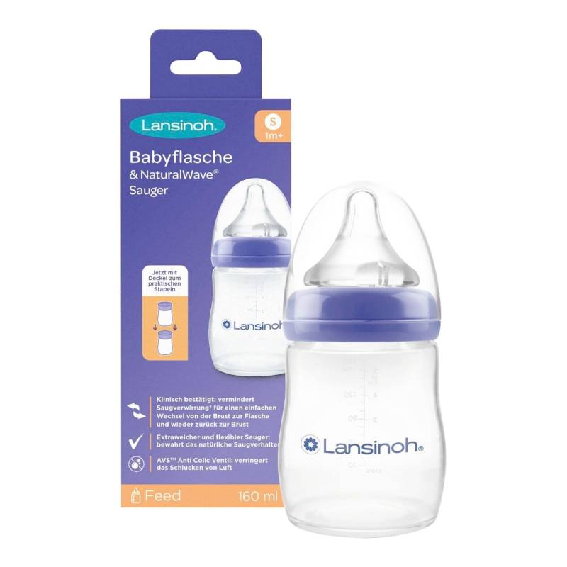 Lansinoh Babyflasche NaturalWave, Anti-Kolik-Weithals, Gr. S, 160 ml, ab 0M von Lansinoh