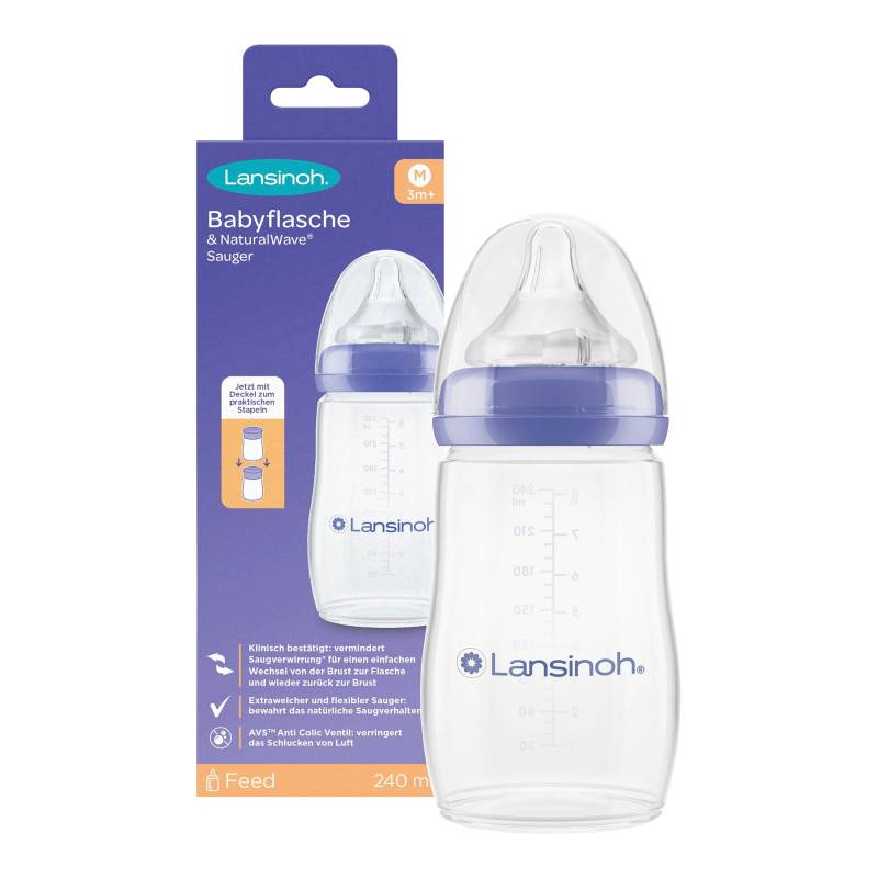 Lansinoh Babyflasche NaturalWave, Anti-Kolik-Weithals, Gr.M, 240 ml, ab 6M von Lansinoh