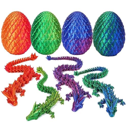 Lansls 4er Set Miniatur 3D Drache Im Ei, 3D Gedrucktes Drachenei Mit Drache, Ewegliche Gelenke Kristall Drach e Mit Drachenei, Ideales Geburtstags- Und Ostergeschenk (A) von Lansls