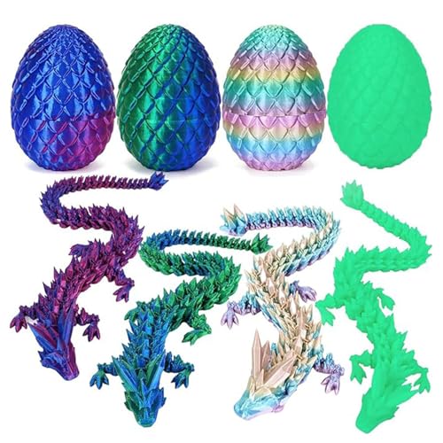 Lansls 4er Set Miniatur 3D Drache Im Ei, 3D Gedrucktes Drachenei Mit Drache, Ewegliche Gelenke Kristall Drach e Mit Drachenei, Ideales Geburtstags- Und Ostergeschenk (C) von Lansls